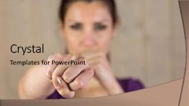  Presentation with wall - Colorful PPT theme enhanced with wrath - portrait of serious woman punching backdrop and a  colored foreground