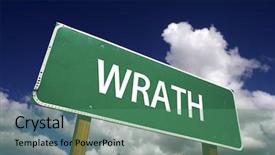  Presentation with deaf dumb sign language used - Audience pleasing PPT theme consisting of wrath road sign - 7 deadly backdrop and a ocean colored foreground