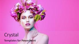  Presentation with pink perfume - Colorful presentation enhanced with wreath of flowers over pink backdrop and a lilac colored foreground