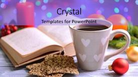  Presentation with coffee book - Amazing PPT theme having wreath reading - composition of book with cup backdrop and a  colored foreground