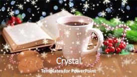  Presentation with coffee book - Beautiful PPT theme featuring wreath reading - composition of book with cup backdrop and a coral colored foreground