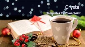  Presentation with coffee cup diary - Presentation design having wreath reading - composition of book with cup background and a  colored foreground