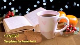  Presentation with hot and cold coffee cup - Slide deck consisting of wreath reading - composition of book with cup background and a  colored foreground