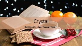  Presentation with coffee cup diary - Cool new PPT theme with wreath reading - composition of book with cup backdrop and a  colored foreground