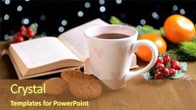  Presentation with coffee book - Cool new PPT layouts with wreath reading - composition of book with cup backdrop and a red colored foreground