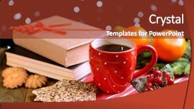  Presentation with hot and cold coffee cup - Slide deck enhanced with wreath reading - composition of book with cup background and a  colored foreground