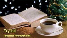  Presentation with pen laptop coffee cup clips - PPT theme with wreath reading - composition of book with cup background and a tawny brown colored foreground