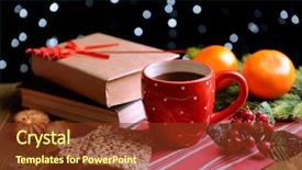  Presentation with coffee book - Slide set having wreath reading - composition of book with cup background and a  colored foreground