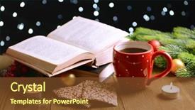  Presentation with coffee cup diary - Slide set enhanced with wreath reading - composition of book with cup background and a tawny brown colored foreground