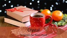  Presentation with coffee book - Beautiful PPT theme featuring beef tenderloin with fried chanterelles lying on a plate backdrop and a gray colored foreground