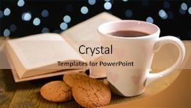  Presentation with coffee book - Slide deck having wreath reading - composition of book with cup background and a coral colored foreground