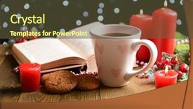  Presentation with coffee book - Cool new presentation design with wreath reading - composition of book with cup backdrop and a tawny brown colored foreground