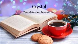  Presentation with hot and cold coffee cup - Slide deck with wreath reading - composition of book with cup background and a light blue colored foreground