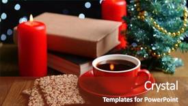  Presentation with coffee book - Cool new PPT theme with wreath reading - composition of book with cup backdrop and a tawny brown colored foreground