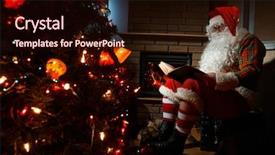  Presentation with santa claus and reindeers - Audience pleasing PPT layouts consisting of wreath reading - santa claus sitting at his backdrop and a wine colored foreground