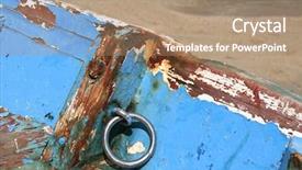  Presentation with long tailed boat fishing boat - PPT theme featuring wreck of a fishing boat background and a coral colored foreground