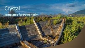  Presentation with fishing boat - Audience pleasing presentation theme consisting of wreck-of-a-fishing-boat backdrop and a ocean colored foreground