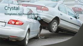  Presentation with street accident - Audience pleasing presentation design consisting of wrecking - car crash accident on street backdrop and a sky blue colored foreground