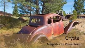  Presentation with old car - Slide deck featuring wrecks of the old car background and a coral colored foreground