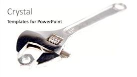  Presentation with nut - Presentation featuring wrench and nut isolated on white background background and a white colored foreground