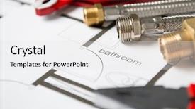  Presentation with blueprint - Theme consisting of wrench and pipes on bathroom background and a white colored foreground