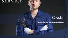  Presentation with heavy equipment mechanic - Presentation design enhanced with wrench standing on a black background and a navy blue colored foreground