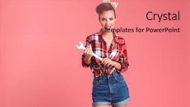  Presentation with drawing pin - PPT theme consisting of wrenches - photo of amazing young pin-up background and a coral colored foreground