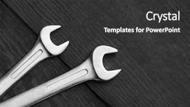  Presentation with construction black and gold - PPT theme with wrenchs on black wood background background and a dark gray colored foreground