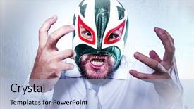  Presentation with wrestler - Presentation theme with wresler - angry businessman with mexican wrestler background and a light blue colored foreground