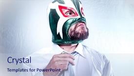  Presentation with wrestler - Slides consisting of wresler - angry businessman with mexican wrestler background and a light blue colored foreground