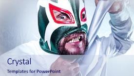  Presentation with wrestler - Presentation theme having wresler - angry businessman with mexican wrestler background and a sky blue colored foreground
