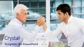  Presentation with wrestling - Theme having wresling - two businessmen competeting arm wrestling background and a sky blue colored foreground