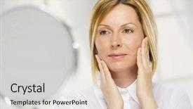  Presentation with mirror - PPT theme consisting of wrinkle - forty years old woman background and a light gray colored foreground