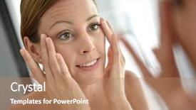  Presentation with face scrub cream - Beautiful slide deck featuring wrinkle - woman applying facial cream backdrop and a coral colored foreground