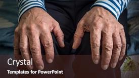  Presentation with elderly care helping hands - Slide set having wrinkled-hands-of-an-elderly background and a tawny brown colored foreground