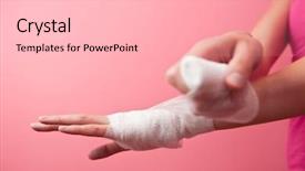  Presentation with wrist hand surgery - Amazing PPT theme having wrist bandage color toned image backdrop and a light gray colored foreground