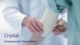  Presentation with elbow joint - PPT theme consisting of wrist hand surgery - doctor applying elastic bandage background and a lemonade colored foreground