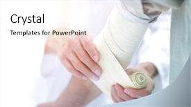  Presentation with patient and doctor - Slides consisting of wrist hand surgery - doctor applying elastic bandage background and a pink colored foreground