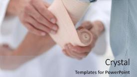  Presentation with wrist hand surgery - Beautiful theme featuring wrist hand surgery - doctor applying elastic bandage backdrop and a light blue colored foreground