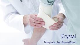  Presentation with wrist hand surgery - Audience pleasing presentation theme consisting of wrist hand surgery - doctor applying elastic bandage backdrop and a sky blue colored foreground