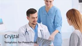  Presentation with asian doctor obese patient - Slides with wrist hand surgery - doctor showing x-ray photo background and a  colored foreground