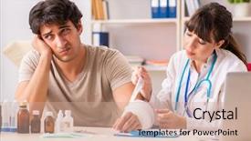  Presentation with young man and a woman - Beautiful PPT theme featuring wrist hand surgery - young man with bandaged arm backdrop and a coral colored foreground