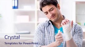  Presentation with injury - Cool new PPT theme with wrist hand surgery - young student man with injury backdrop and a lemonade colored foreground