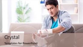  Presentation with injury - Colorful slide set enhanced with wrist hand surgery - young student man with injury backdrop and a coral colored foreground