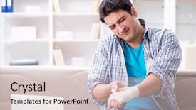  Presentation with injury - Presentation enhanced with wrist hand surgery - young student man with injury background and a lemonade colored foreground