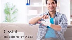  Presentation with young college student diagnosis of sti - Presentation design consisting of wrist hand surgery - young student man with injury background and a soft green colored foreground