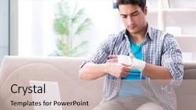  Presentation with young college student diagnosis of chlamydia - Slide set enhanced with wrist hand surgery - young student man with injury background and a soft green colored foreground