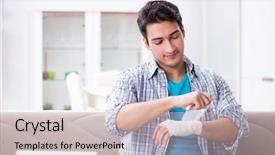  Presentation with injury - Audience pleasing PPT theme consisting of wrist hand surgery - young student man with injury backdrop and a soft green colored foreground