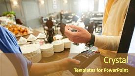  Presentation with smartwatch - Presentation theme with wrist over payment machine held background and a tawny brown colored foreground