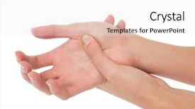  Presentation with palm - Cool new PPT theme with wrist pain - close-up of a young woman backdrop and a sky blue colored foreground